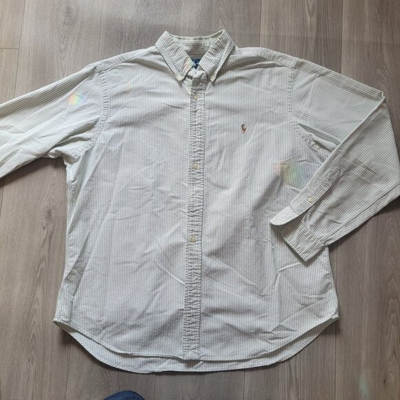 Ralph Lauren Classic Fit Green & White Striped Button-Down Shirt XL - Picture 1 of 7